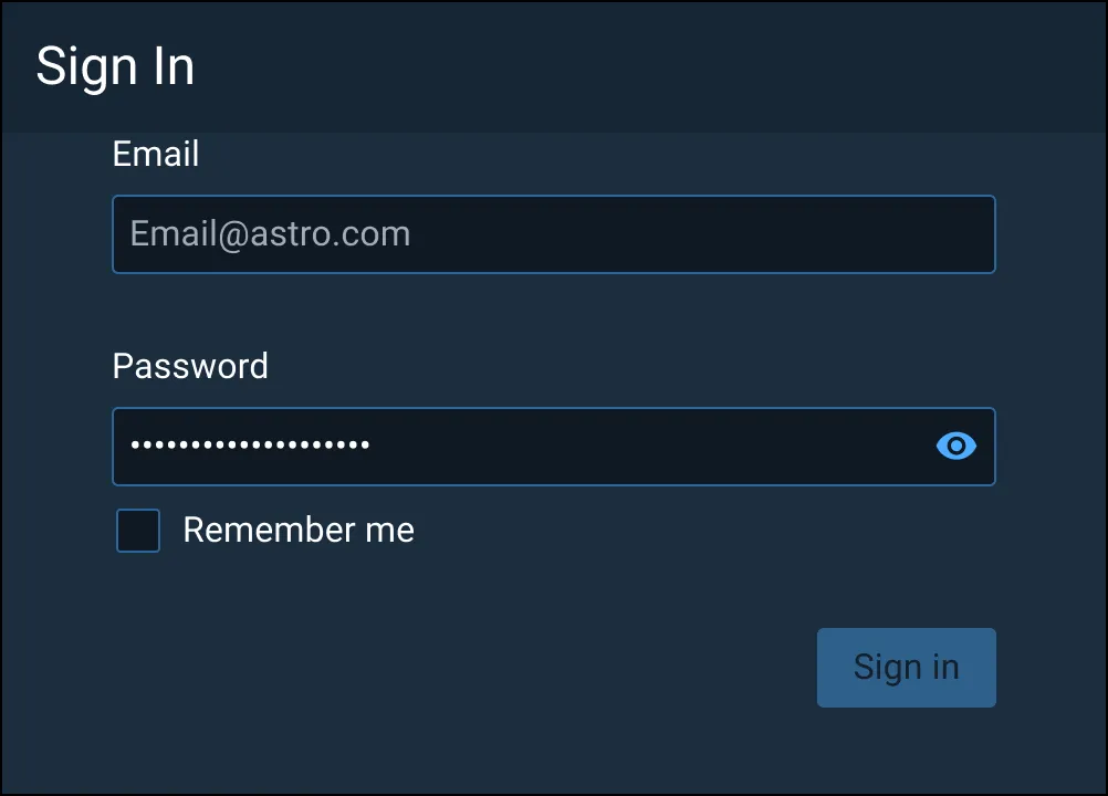 Example of a Sign In screen hosted within a modal dialog